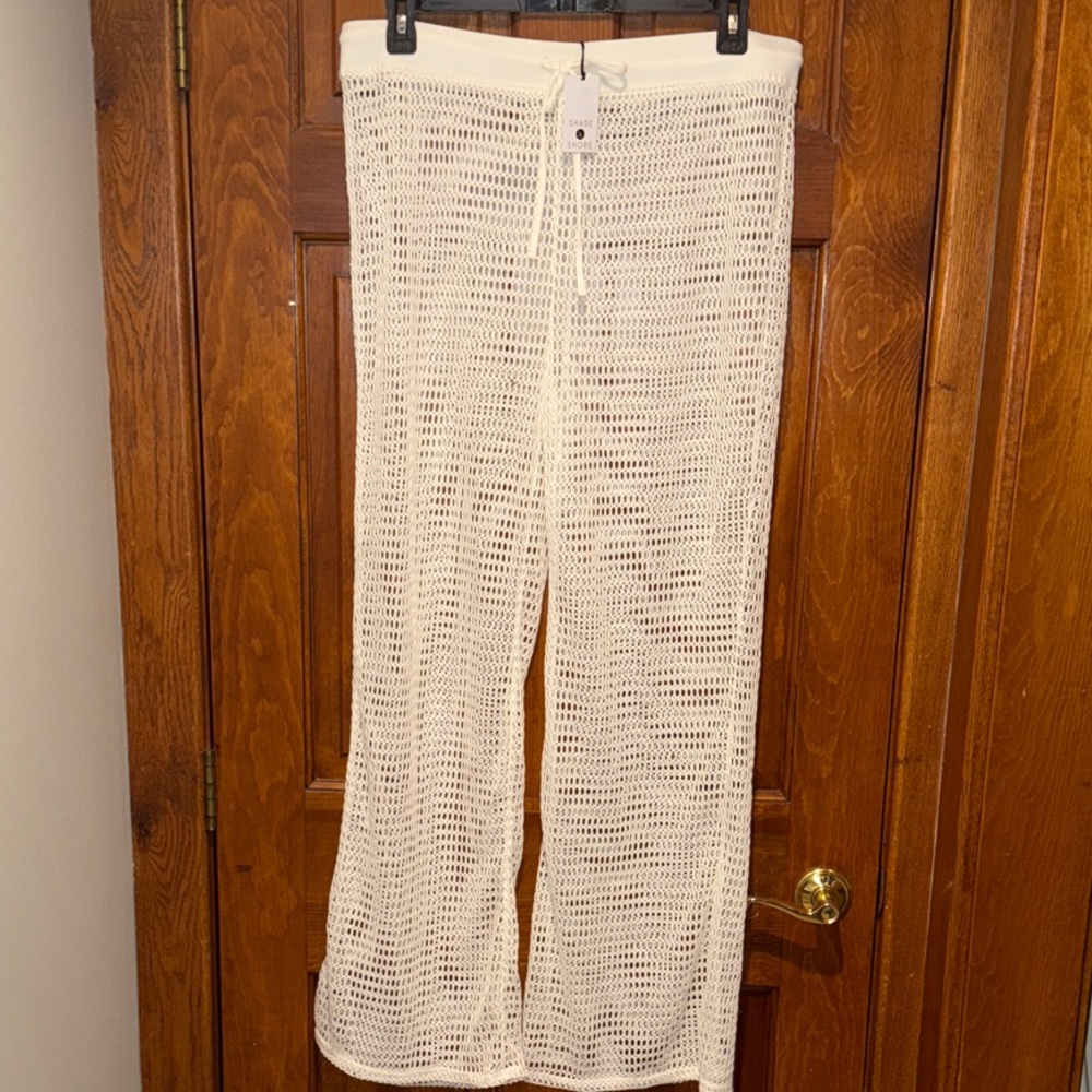 White Crochet Swimsuit Coverup Flowy Pants